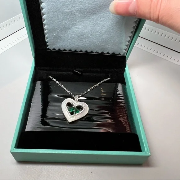 Louisa Secret Double Heart Birthstone Necklace Women Sterling Silver Emerald - Picture 5 of 7